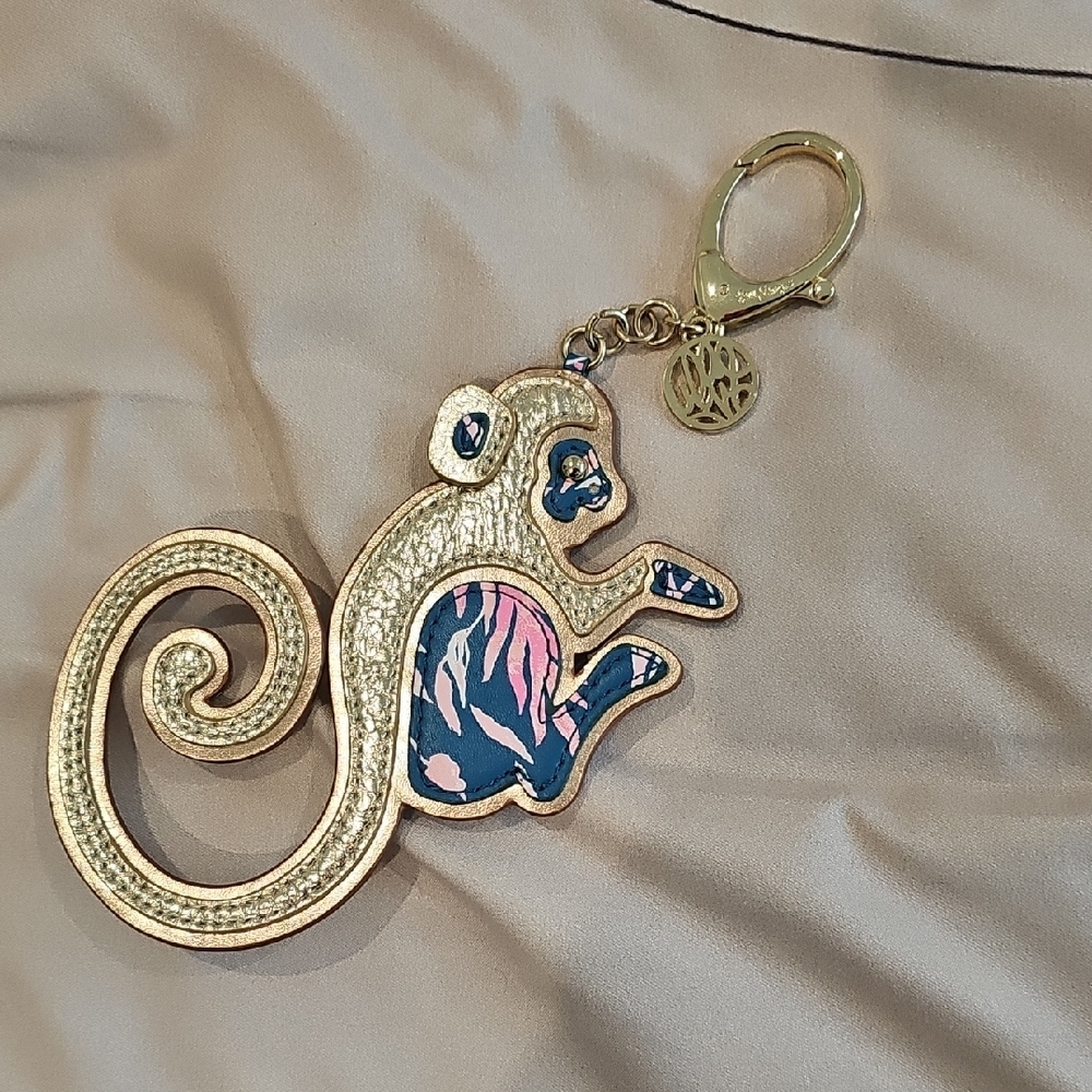 Gold Monkey Keychain with Blue and Pink Accents
